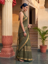 MIMOSA Bottle Green Saree Saree — pose 3 styling detail