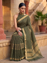 MIMOSA Bottle Green Saree Saree — pose 8 styling detail