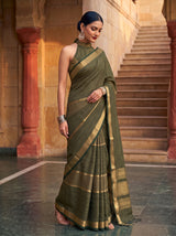 MIMOSA Bottle Green Saree Saree — pose 9 styling detail
