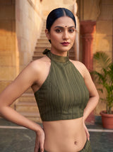 MIMOSA Bottle Green Saree Saree — blouse close-up