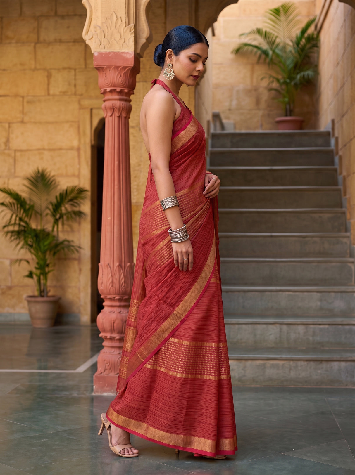 MIMOSA Strawberry Saree Saree — pose 3 styling detail
