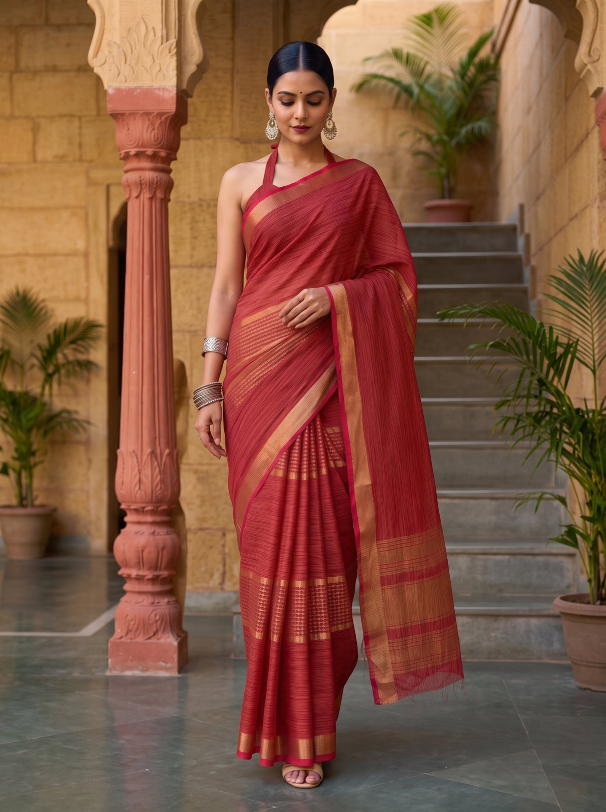 MIMOSA Strawberry Saree Saree — pose 6 styling detail