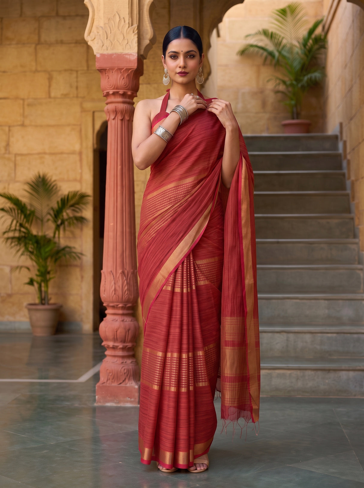MIMOSA Strawberry Saree Saree — pose 7 styling detail