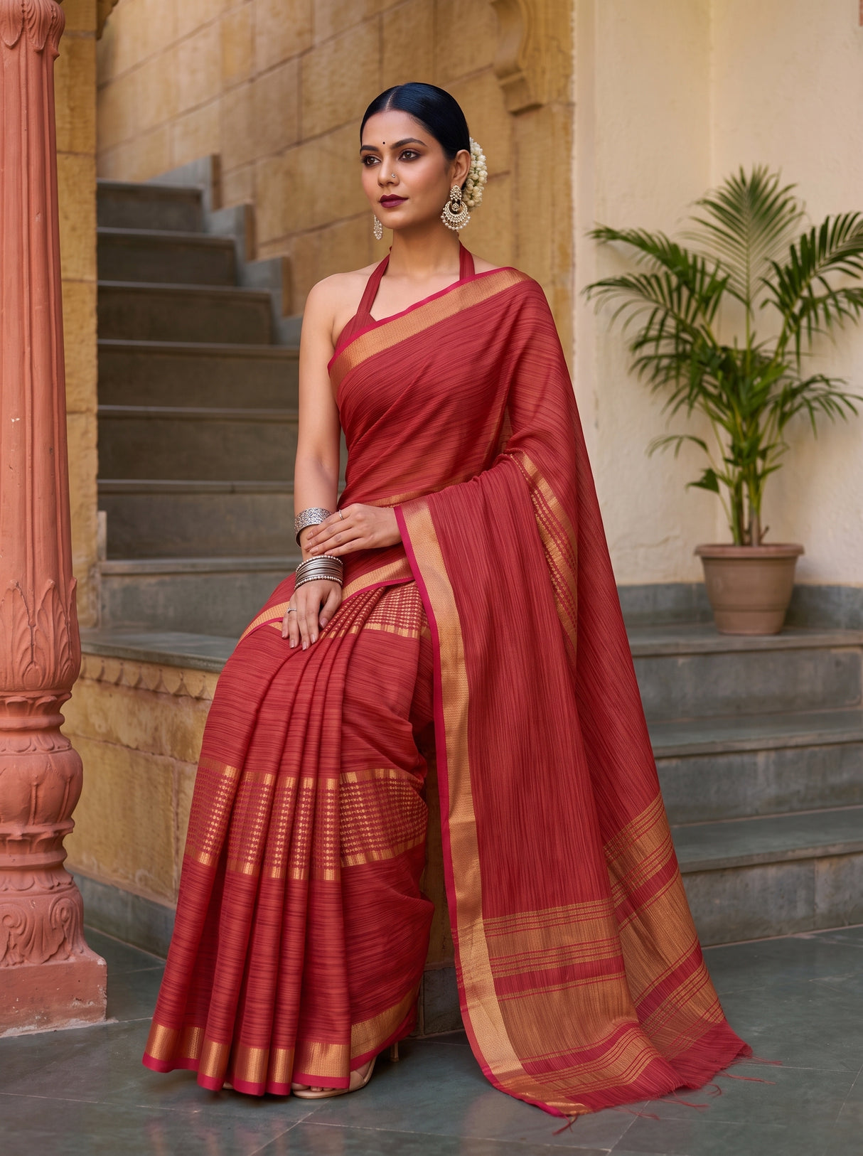 MIMOSA Strawberry Saree Saree — pose 8 styling detail