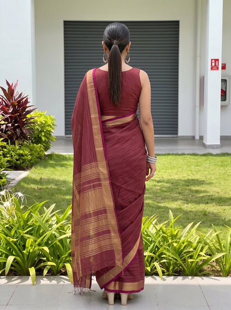 MIMOSA Wine Saree Saree — pose 2 styling detail