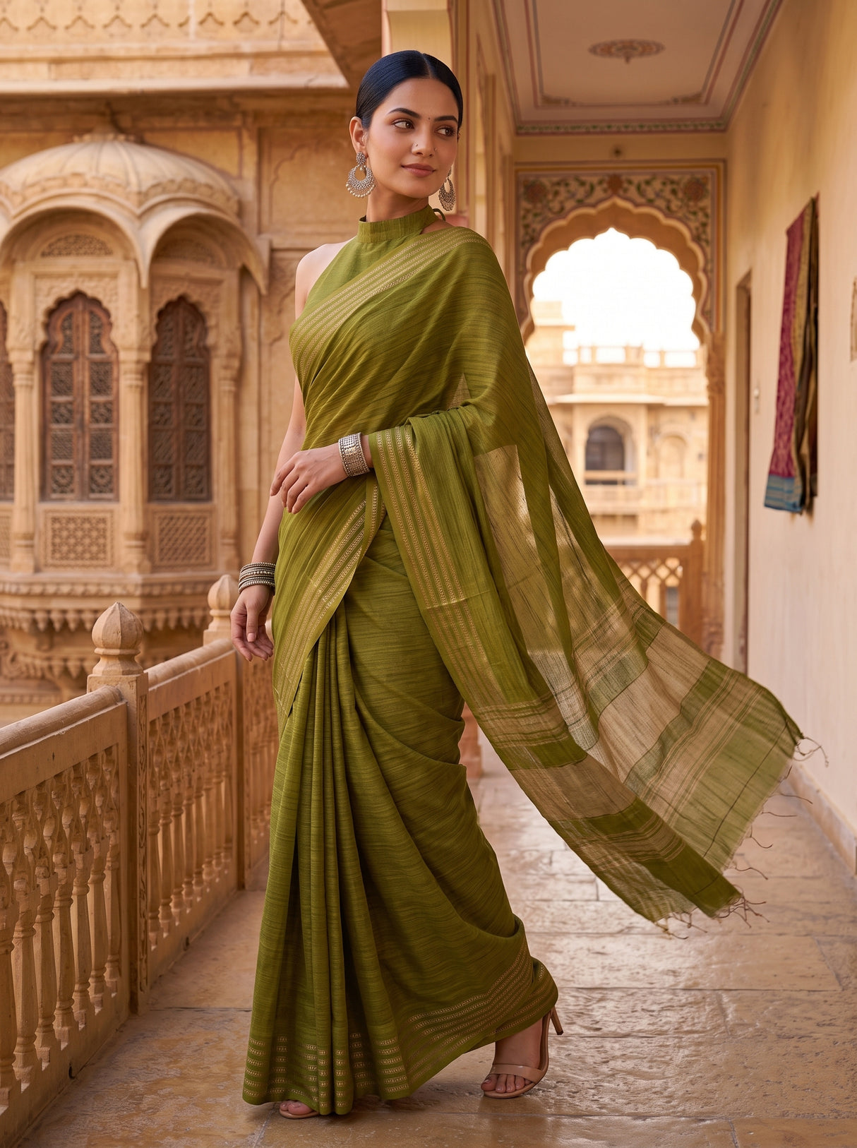 MIMOSA Olive Saree Saree — pose 9 styling detail