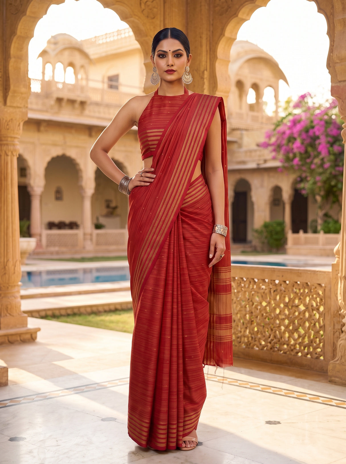 MIMOSA Red Saree Saree — pose 4 styling detail