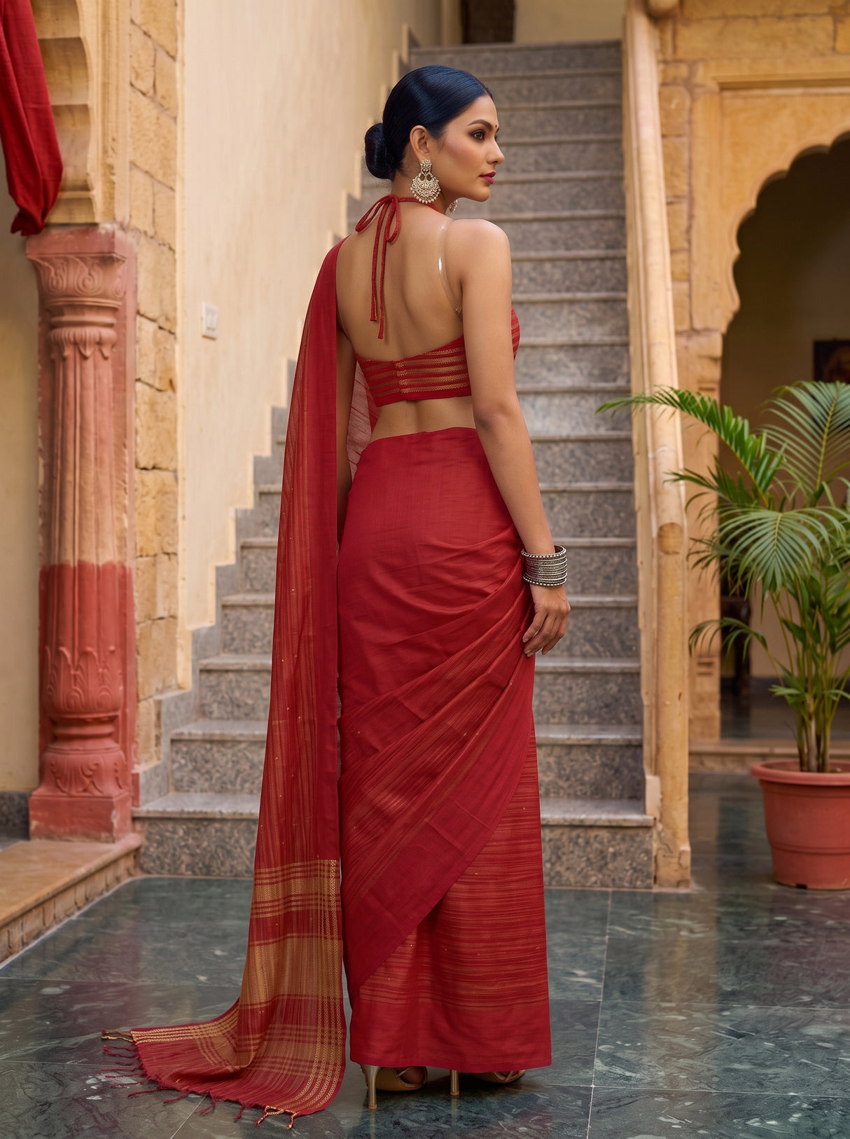 MIMOSA Red Saree Saree — pose 5 styling detail