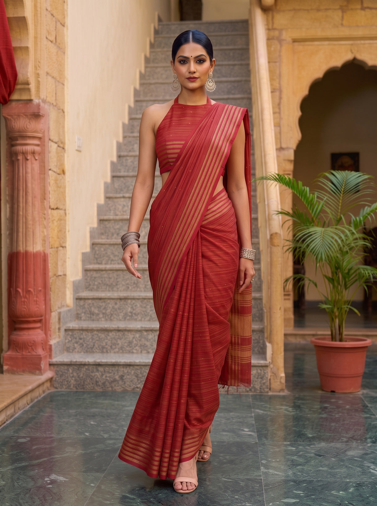 MIMOSA Red Saree Saree — pose 6 styling detail