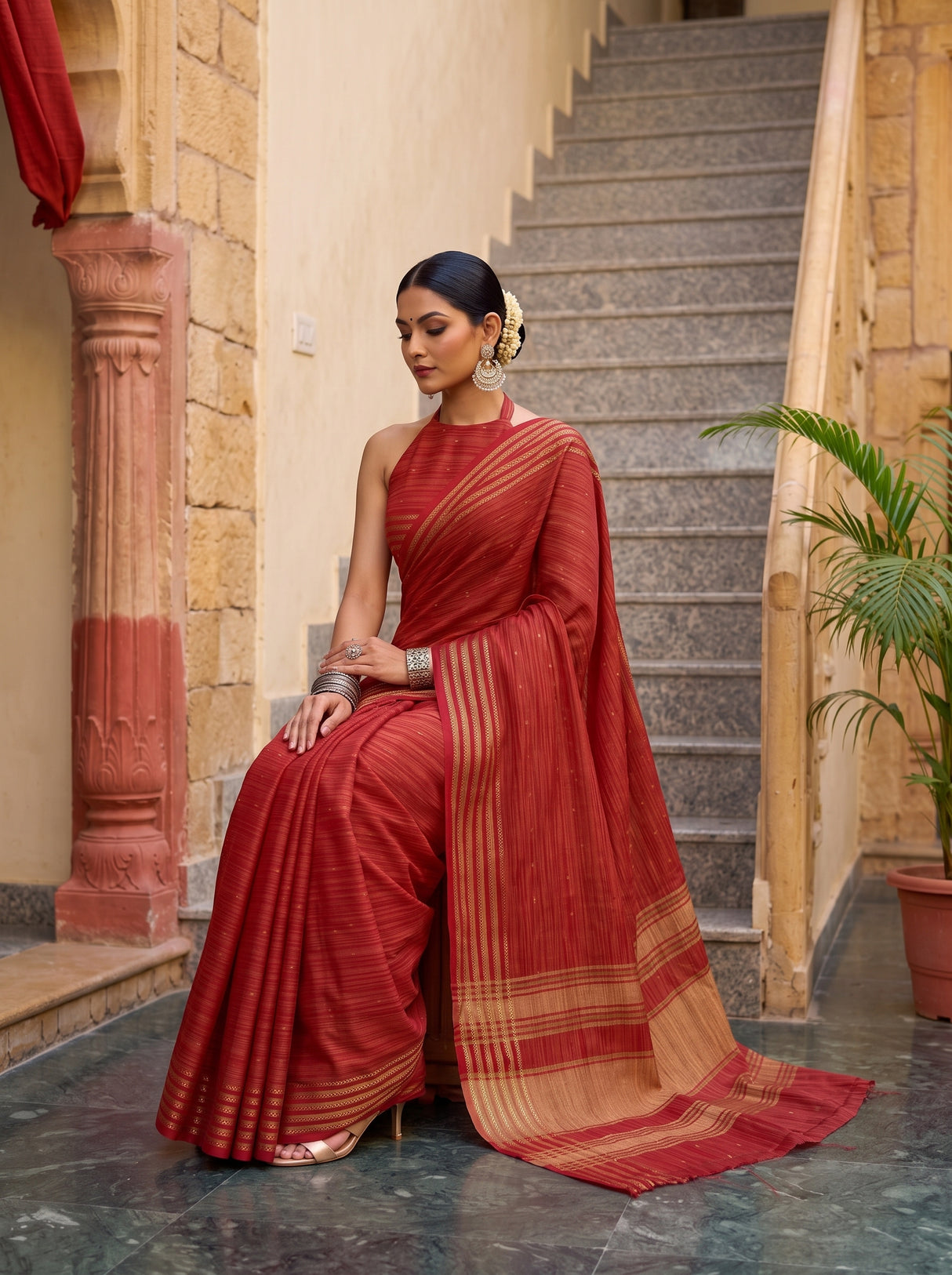 MIMOSA Red Saree Saree — pose 8 styling detail