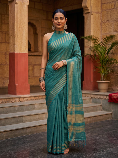 MIMOSA Sapphire Saree Saree — front view on mannequin