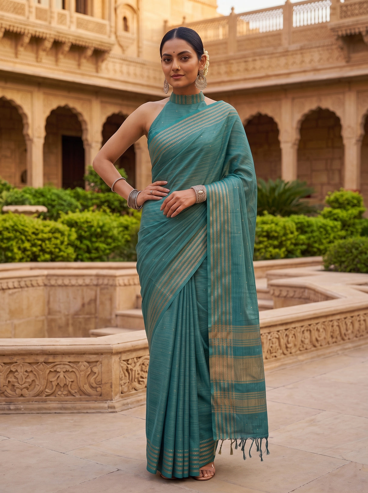 MIMOSA Sapphire Saree Saree — pose 4 styling detail