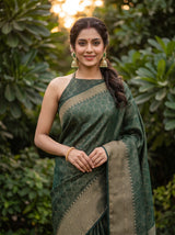 MIMOSA Bottle Green Saree Saree — pose 10 styling detail