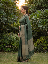 MIMOSA Bottle Green Saree Saree — pose 3 styling detail