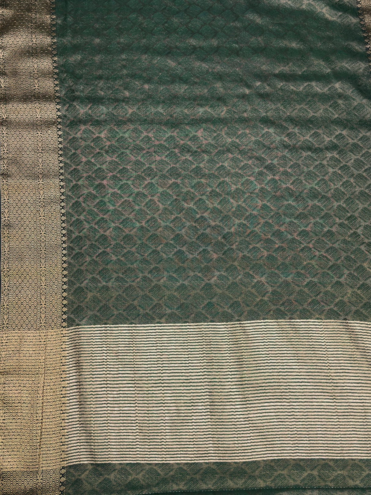 MIMOSA Bottle Green Saree Saree — pallu and zari work detail