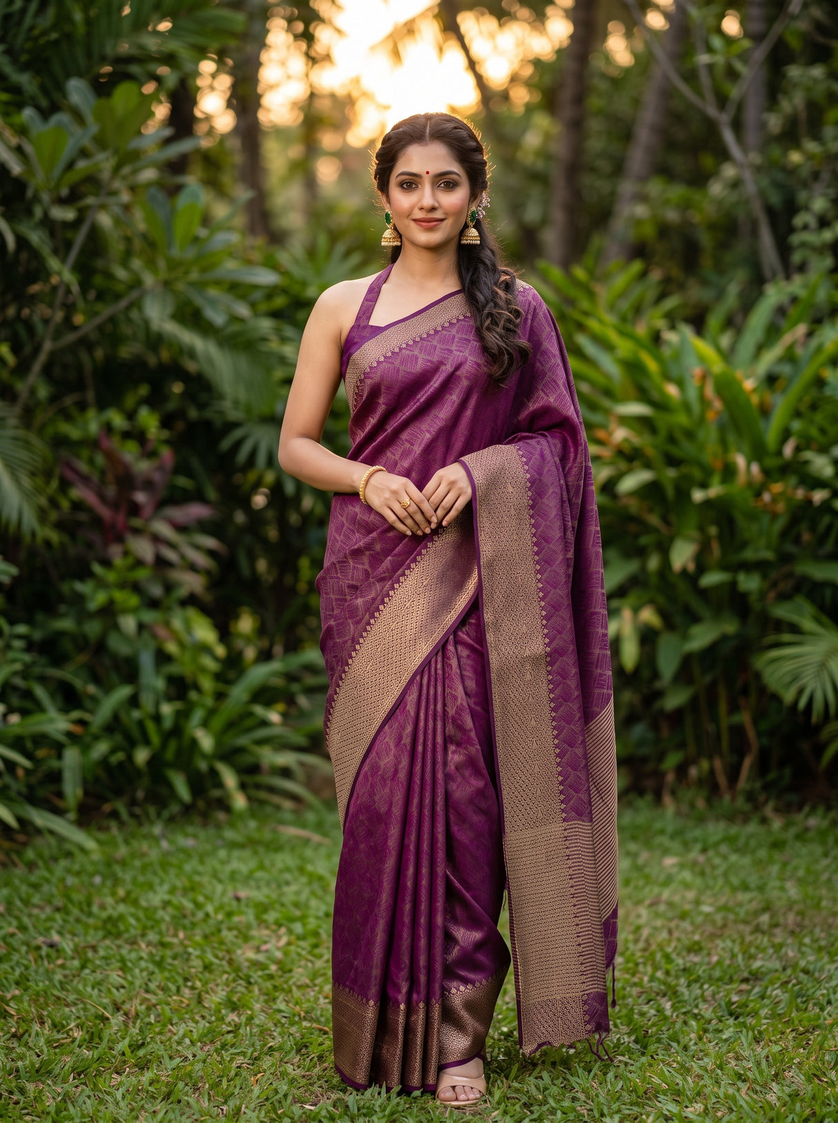 MIMOSA Jamun Banarasi tusser Saree — AI Model lifestyle pose