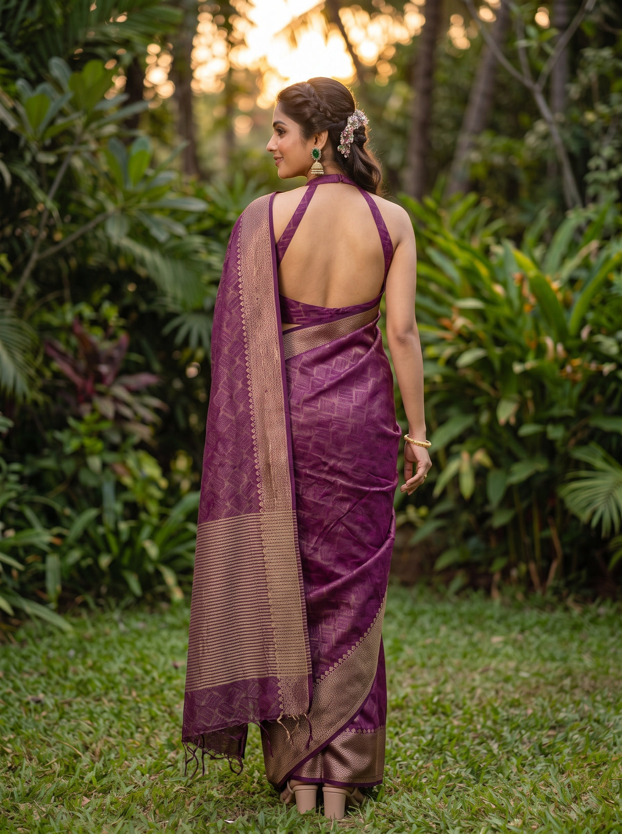 MIMOSA Jamun Banarasi tusser Saree — Saree pallu and body shot