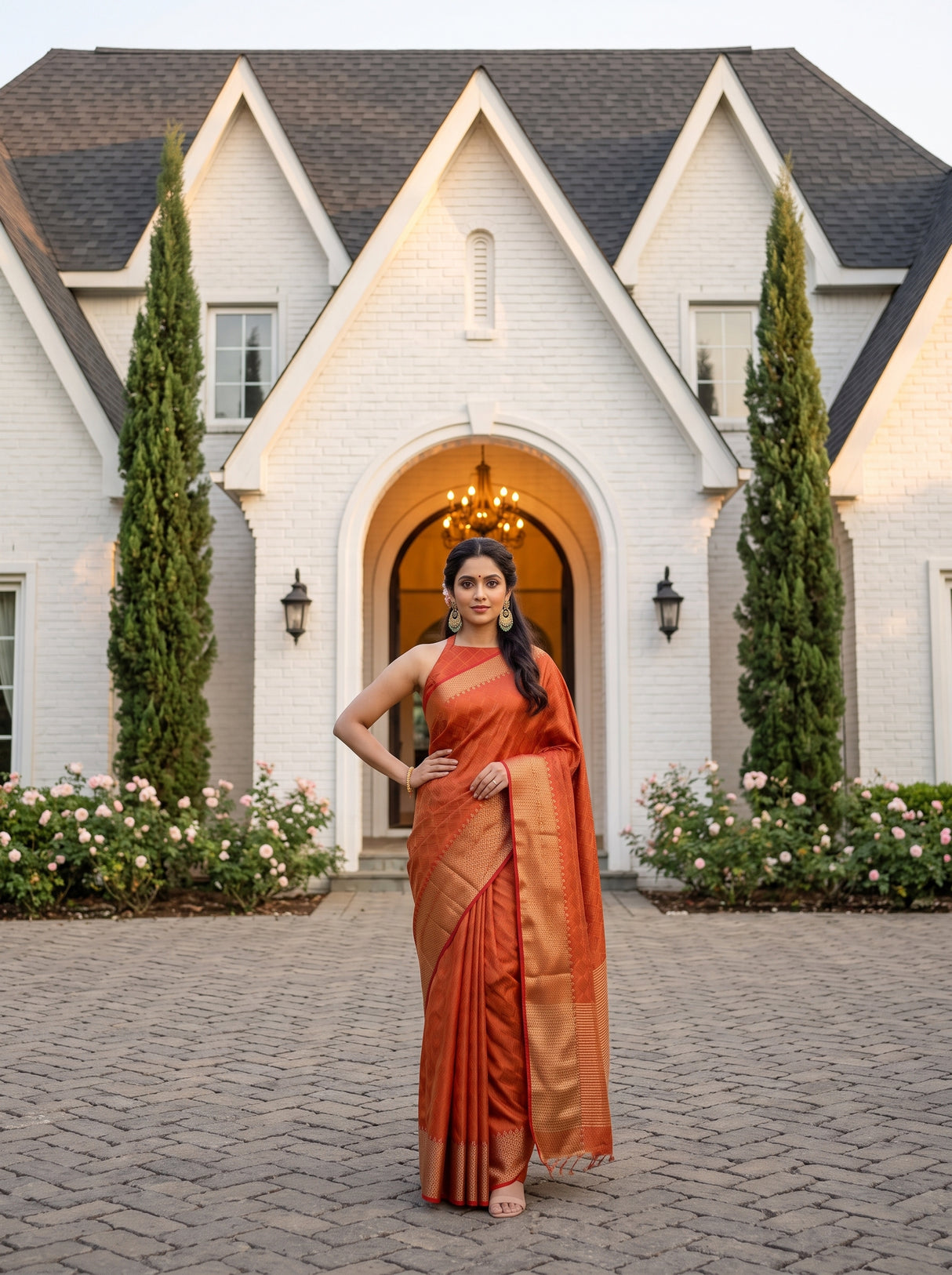 MIMOSA Orange Saree Saree — pose 4 styling detail
