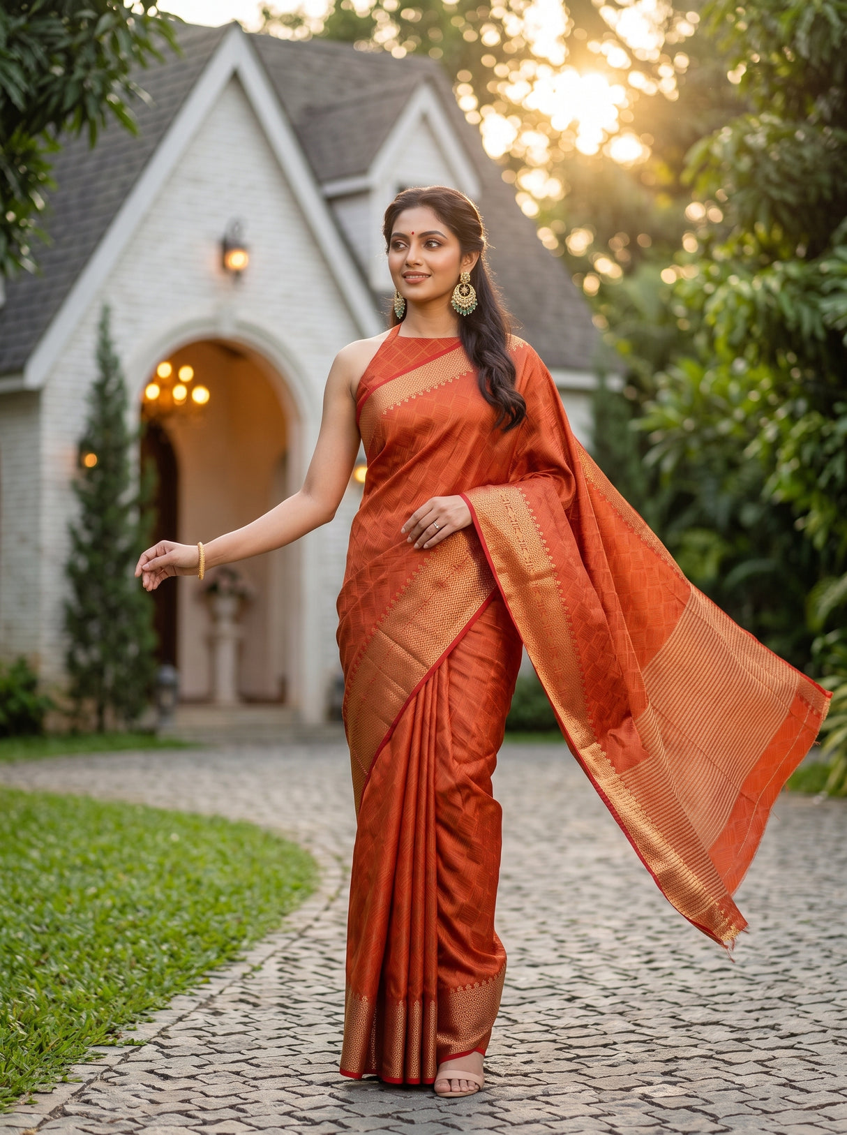 MIMOSA Orange Saree Saree — pose 5 styling detail