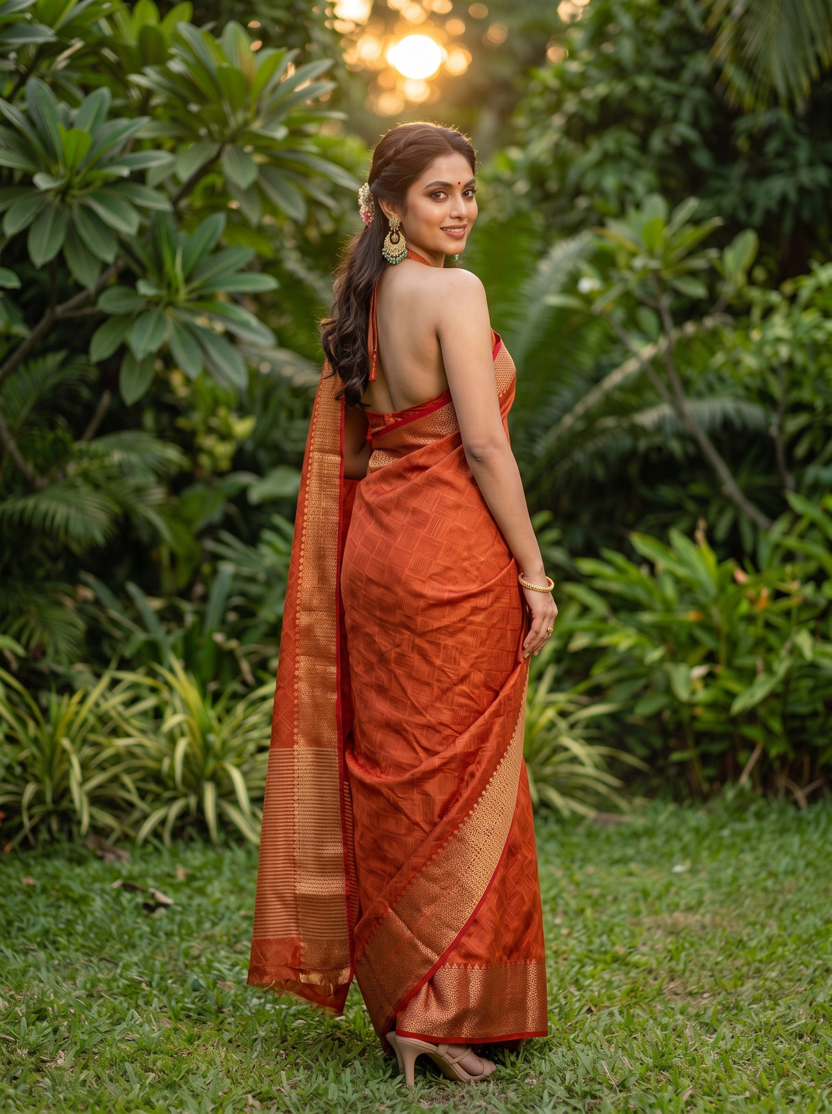 MIMOSA Orange Saree Saree — pose 7 styling detail
