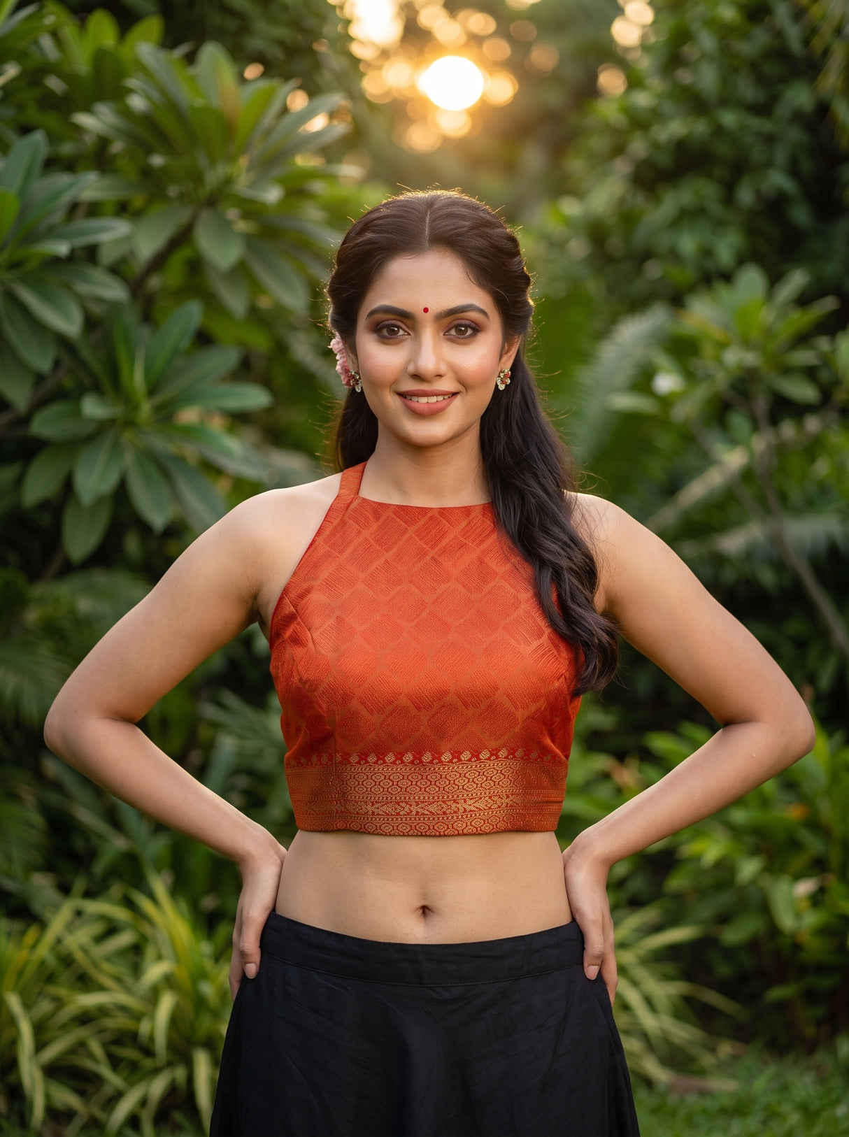 MIMOSA Orange Saree Saree — blouse close-up