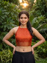 MIMOSA Orange Saree Saree — blouse close-up