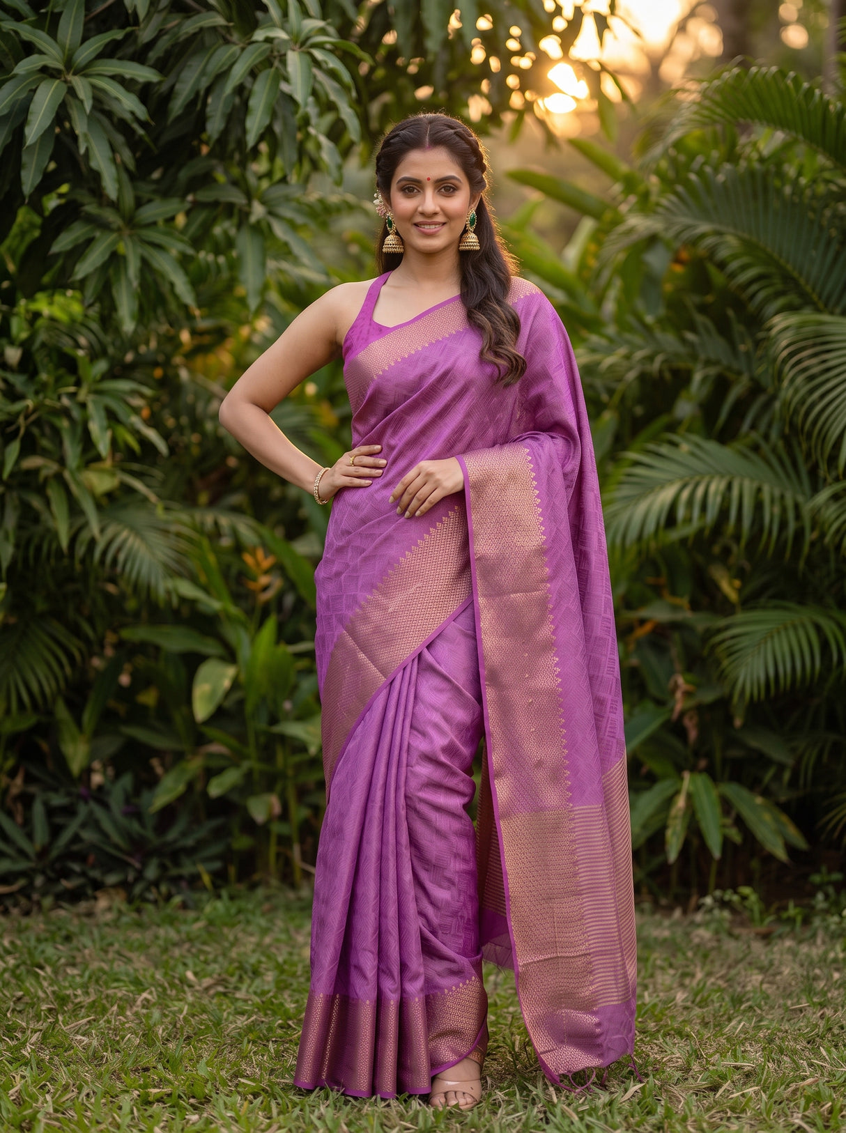 MIMOSA Pink Banarasi tusser Saree — Saree pallu and body shot