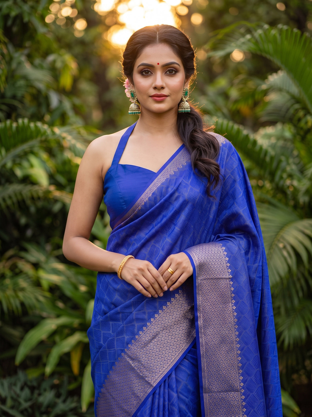 MIMOSA Royal Blue Saree Saree — pose 10 styling detail