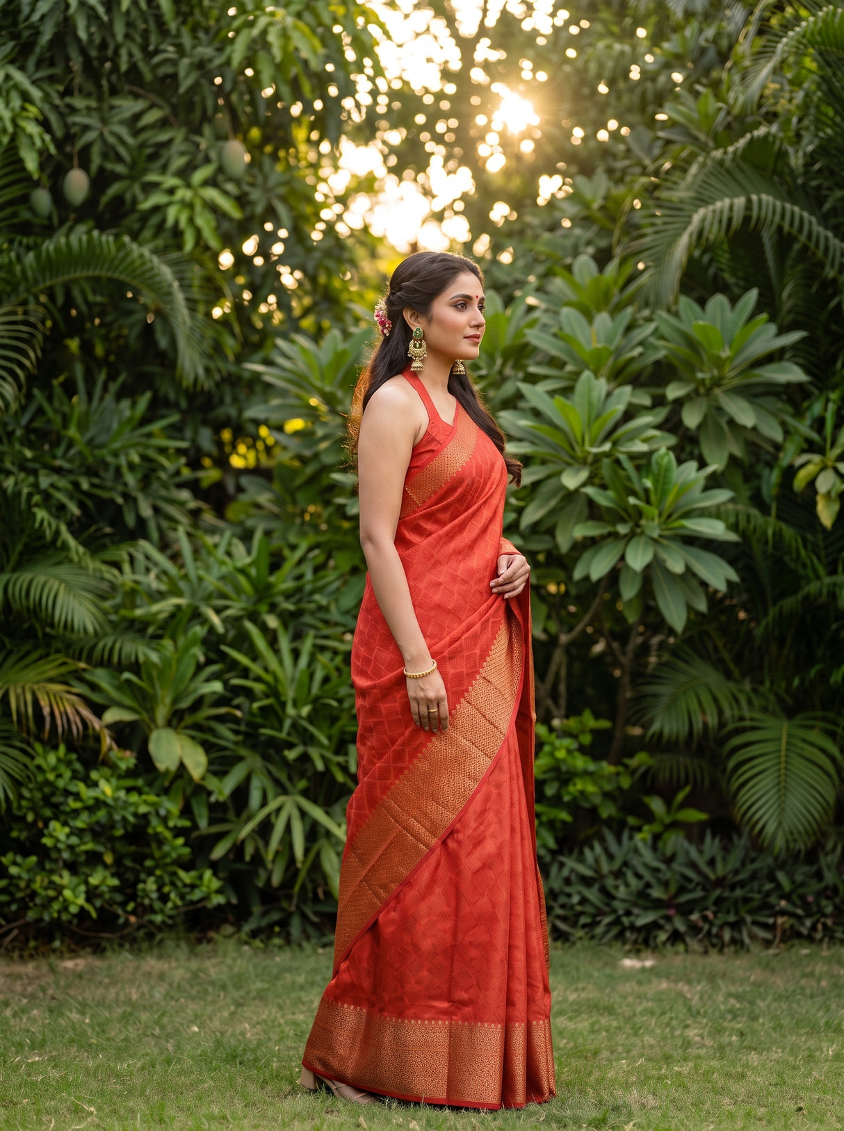 MIMOSA Strawberry Saree Saree — pose 3 styling detail