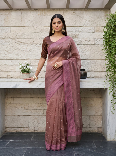 MIMOSA Pink Banarasi Tissue Saree — AI Model lifestyle pose