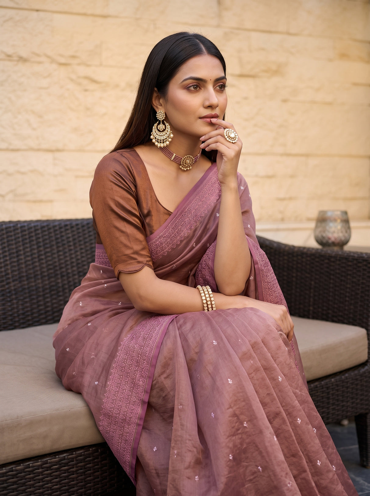 MIMOSA Pink Banarasi Tissue Saree — pose 10 styling detail