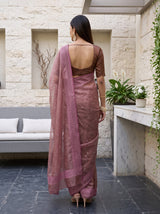 MIMOSA Pink Banarasi Tissue Saree — Saree shot pallu body