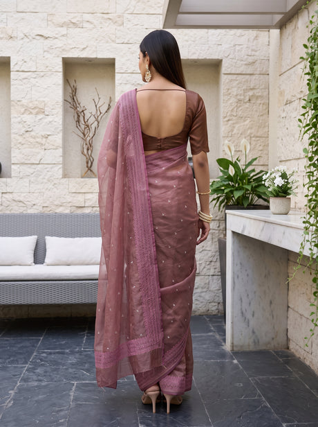 MIMOSA Pink Banarasi Tissue Saree — Saree shot pallu body