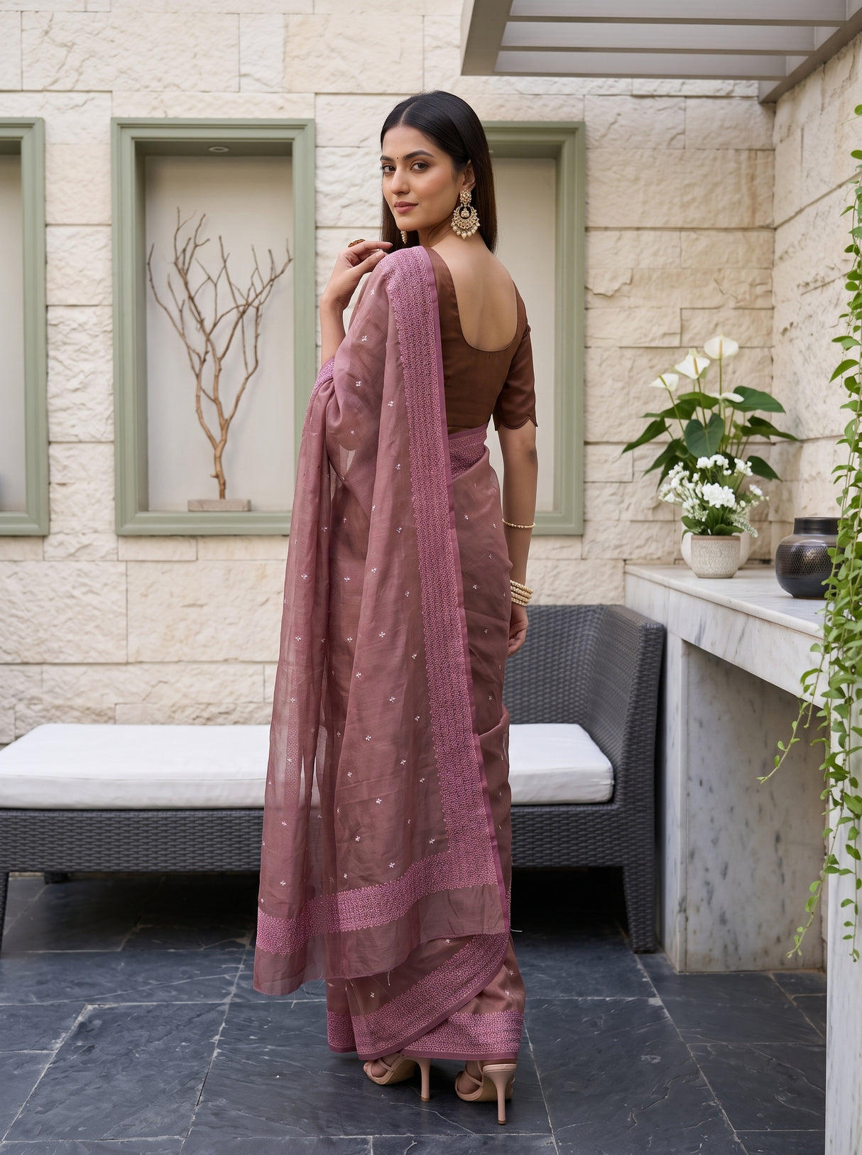 MIMOSA Pink Banarasi Tissue Saree — pose 7 styling detail