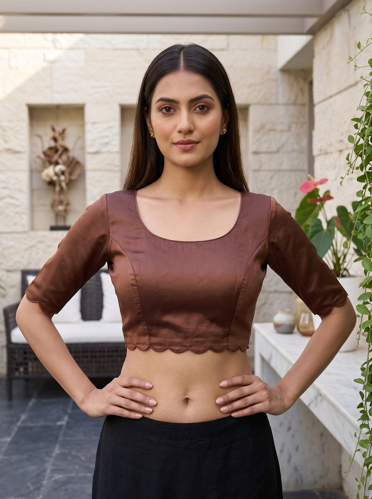MIMOSA Pink Banarasi Tissue Saree — blouse close-up