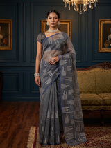 MIMOSA Grey Saree Saree — front view on mannequin