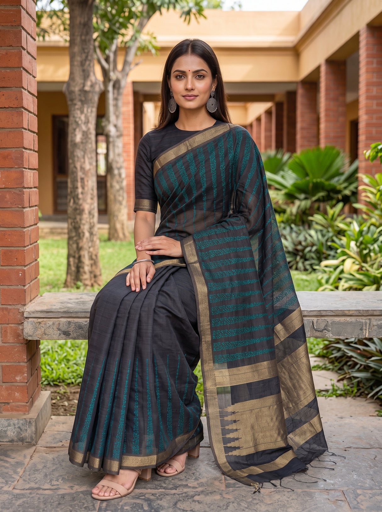 MIMOSA Navy Banarasi Saree — pose 8 styling detail