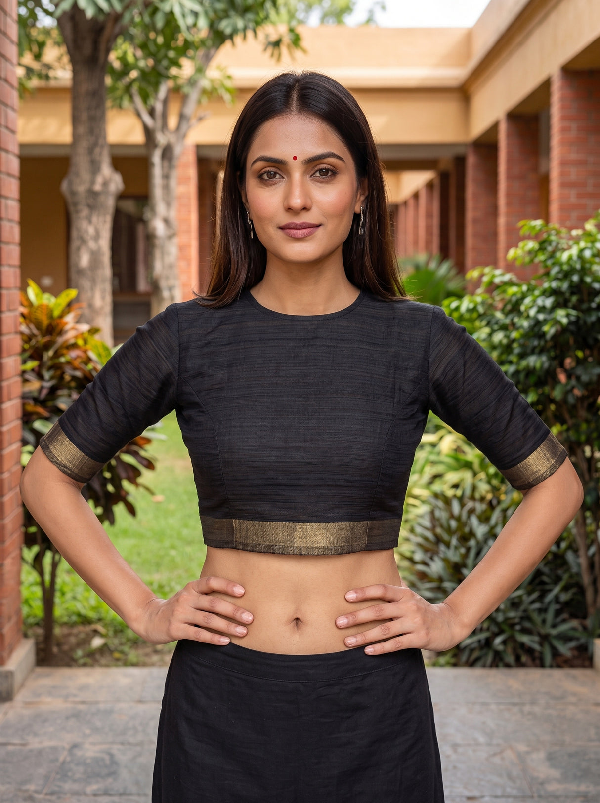 MIMOSA Navy Banarasi Saree — blouse close-up