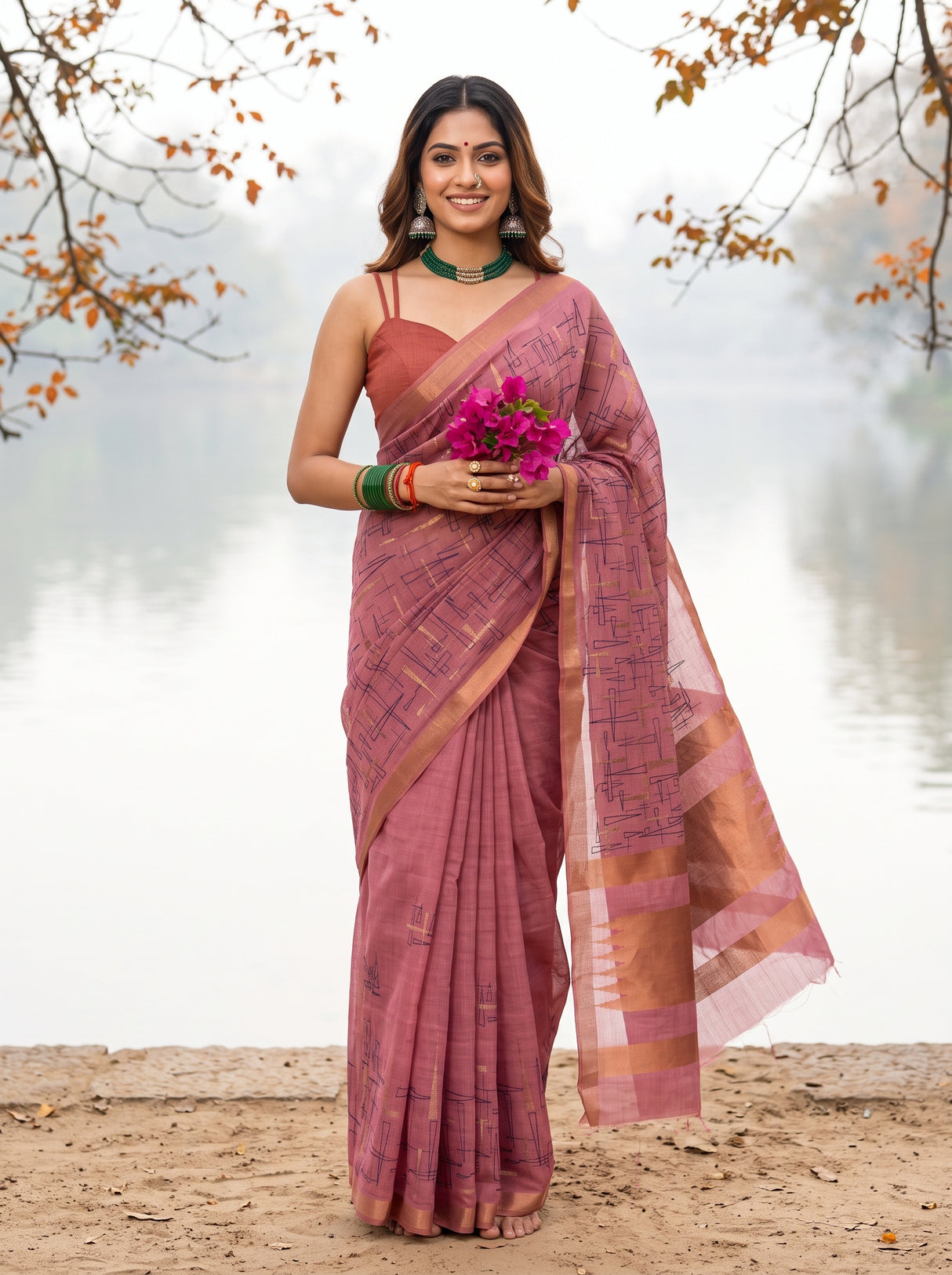 MIMOSA Gajari Banarasi tusser Saree — Model lifestyle pose