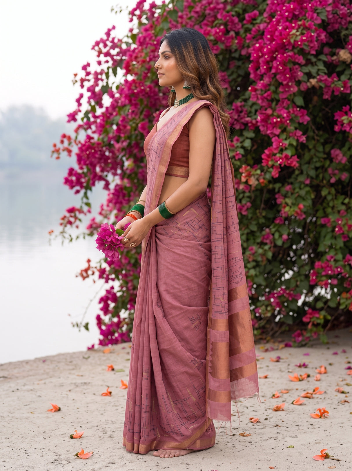MIMOSA Gajari Banarasi tusser Saree — pose 3 styling detail