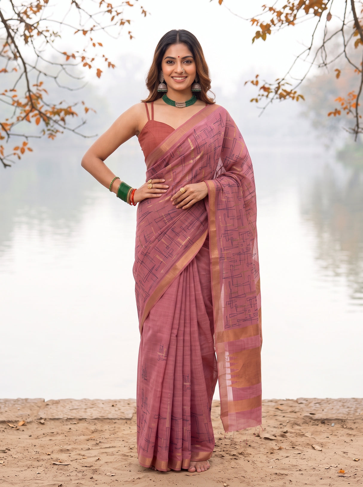 MIMOSA Gajari Banarasi tusser Saree — pose 4 styling detail