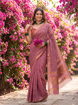 MIMOSA Gajari Banarasi tusser Saree — pose 5 styling detail