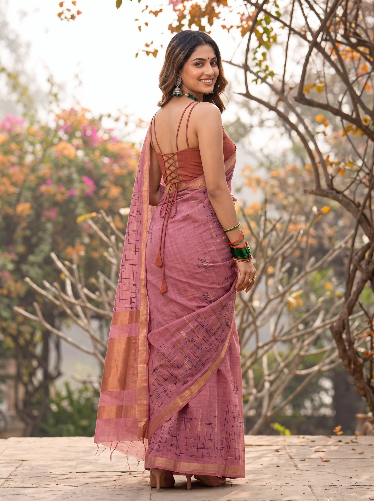 MIMOSA Gajari Banarasi tusser Saree — pose 7 styling detail