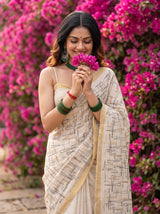 MIMOSA Half White Banarasi tusser Saree — pose 10 styling detail