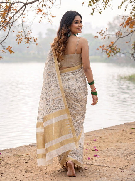 MIMOSA Half White Banarasi tusser Saree — Saree shot pallu and body