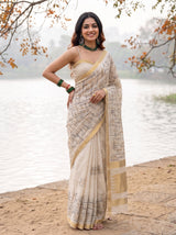 MIMOSA Half White Banarasi tusser Saree — pose 4 styling detail