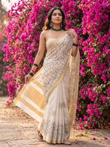 MIMOSA Half White Banarasi tusser Saree — pose 5 styling detail
