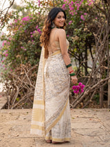 MIMOSA Half White Banarasi tusser Saree — pose 7 styling detail