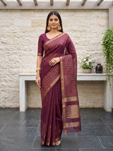 MIMOSA Wine Saree Saree — front view on mannequin