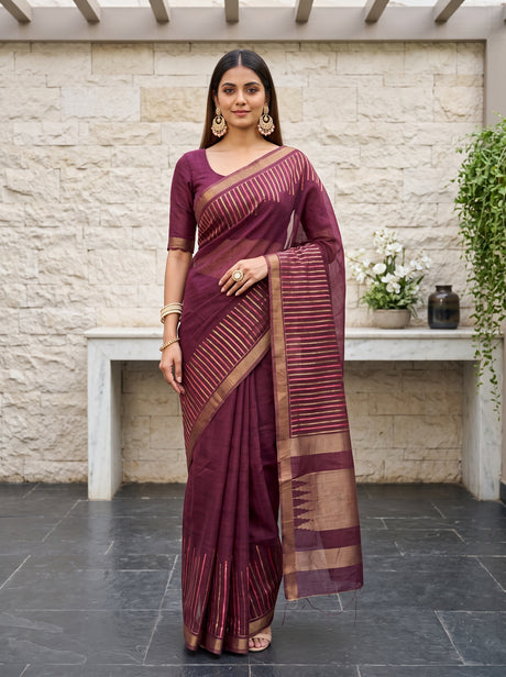 MIMOSA Wine Saree Saree — front view on mannequin
